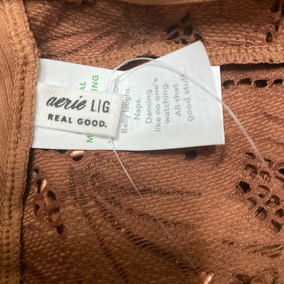 Aerie Juniors Womens Large Brown Ribbed Pull On Bralette Lace Back Shelf Bra NWT - Picture 5 of 7